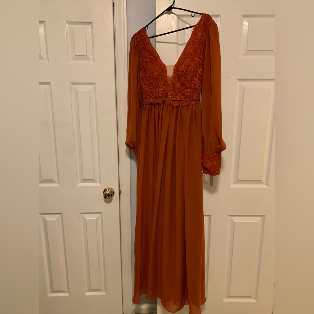 Rust burnt orange Lace and chiffon formal dress size 6